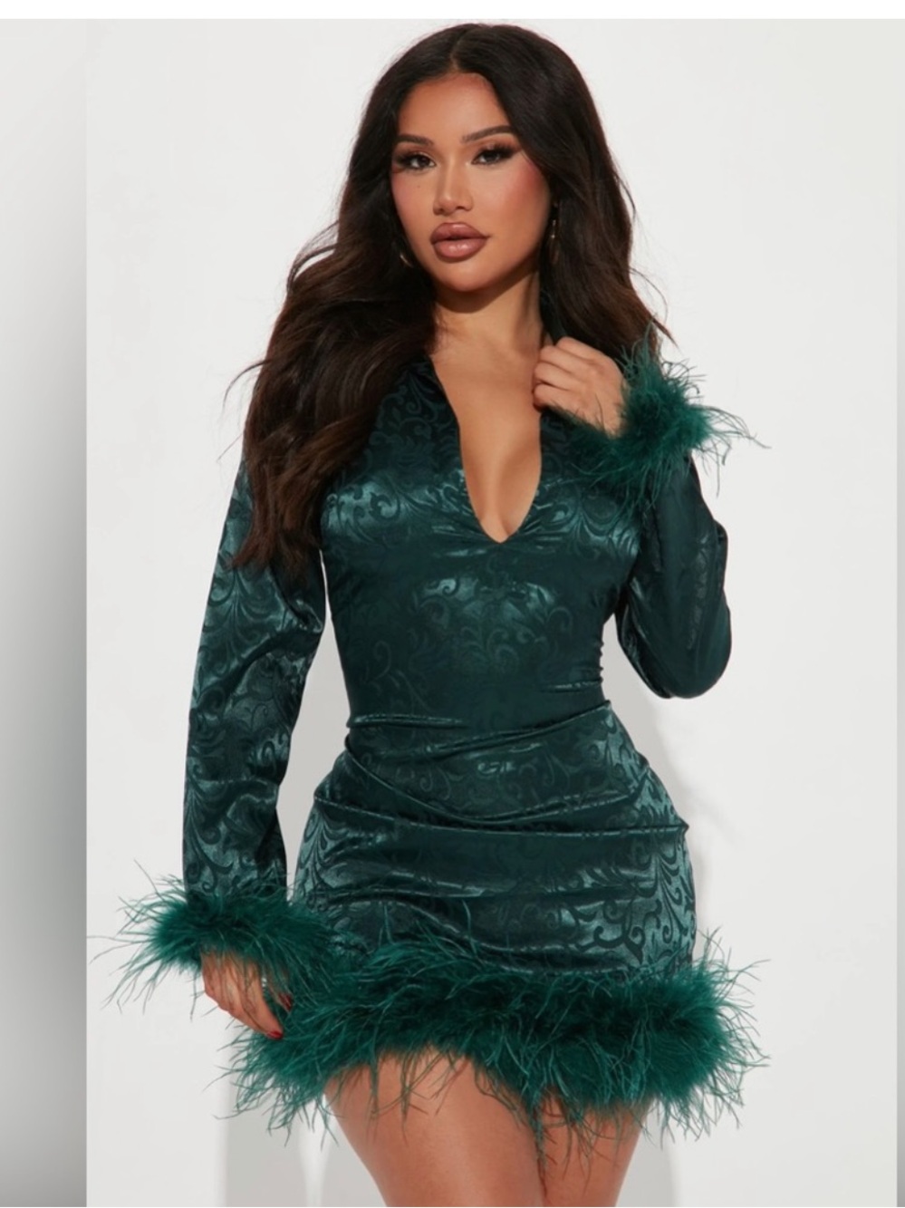 Fashion nova Feather Trim Mini Dress